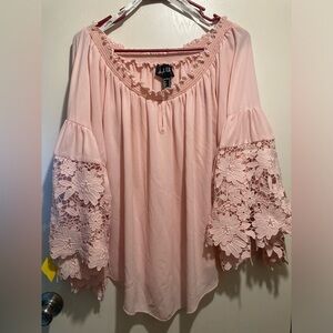 Joseph Ribkoff Pink Lace Sleeve Blouse